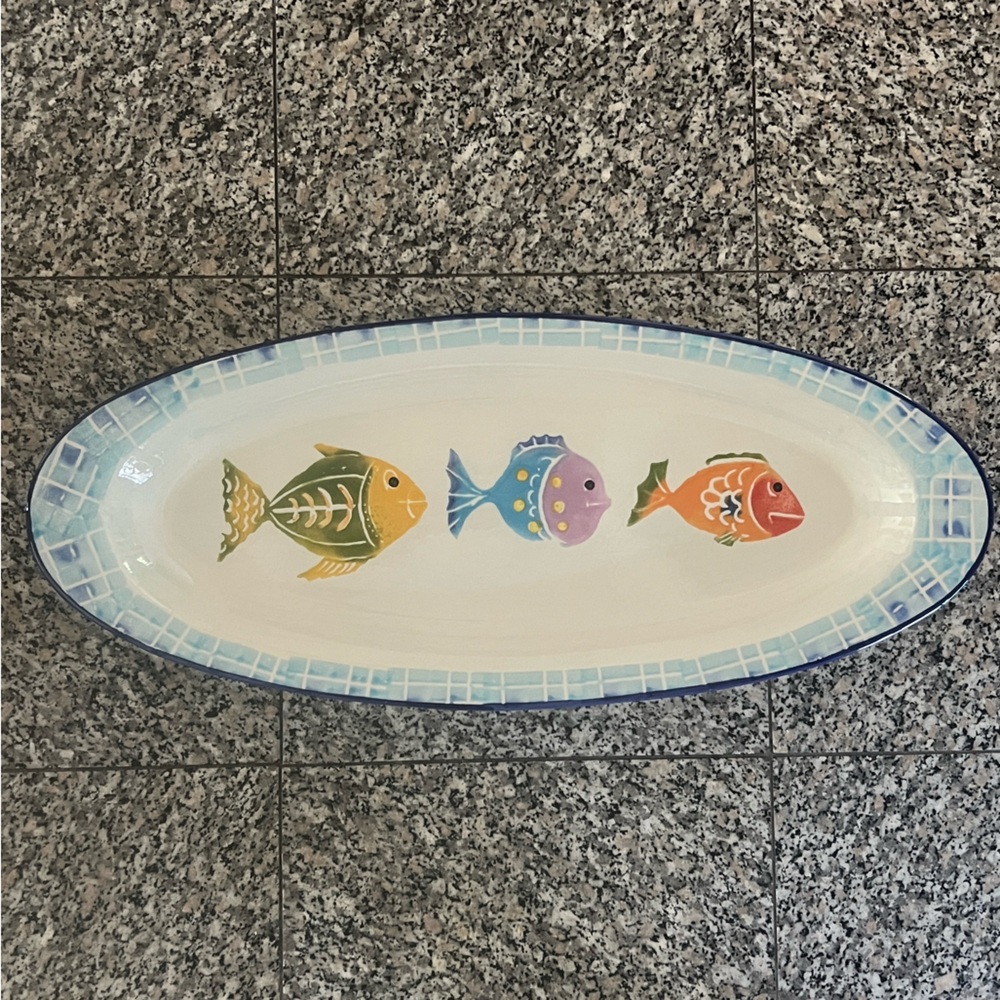 Vintage World Market Fish Oval Serving Platter Stoneware Made In Italy 🇮🇹 22.5" - Picture 6 of 6